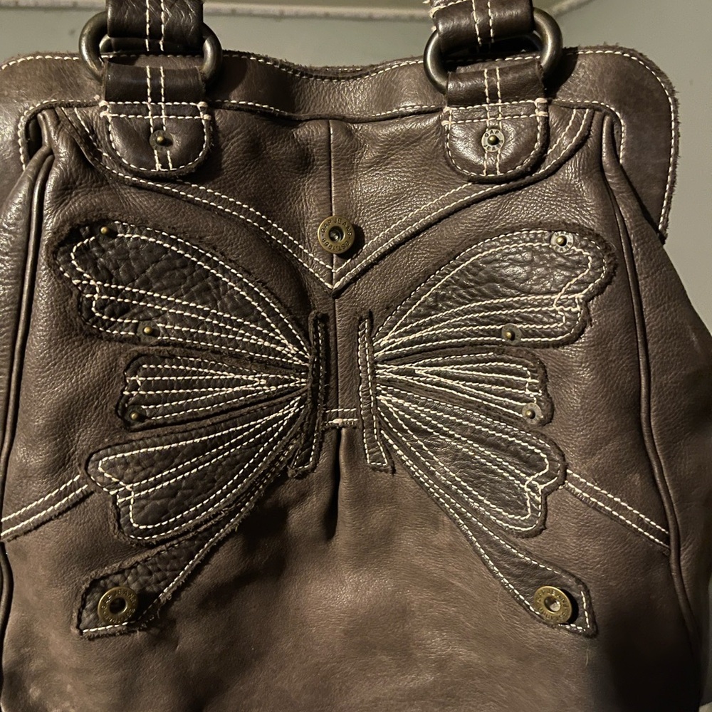 Gap Brown Leather Butterfly Embossed Women's Bag